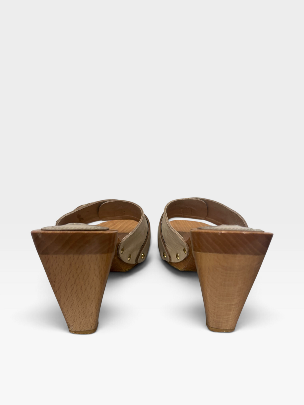 Vintage Celine Leather & Wood Horsebit Mules|Early 2000s