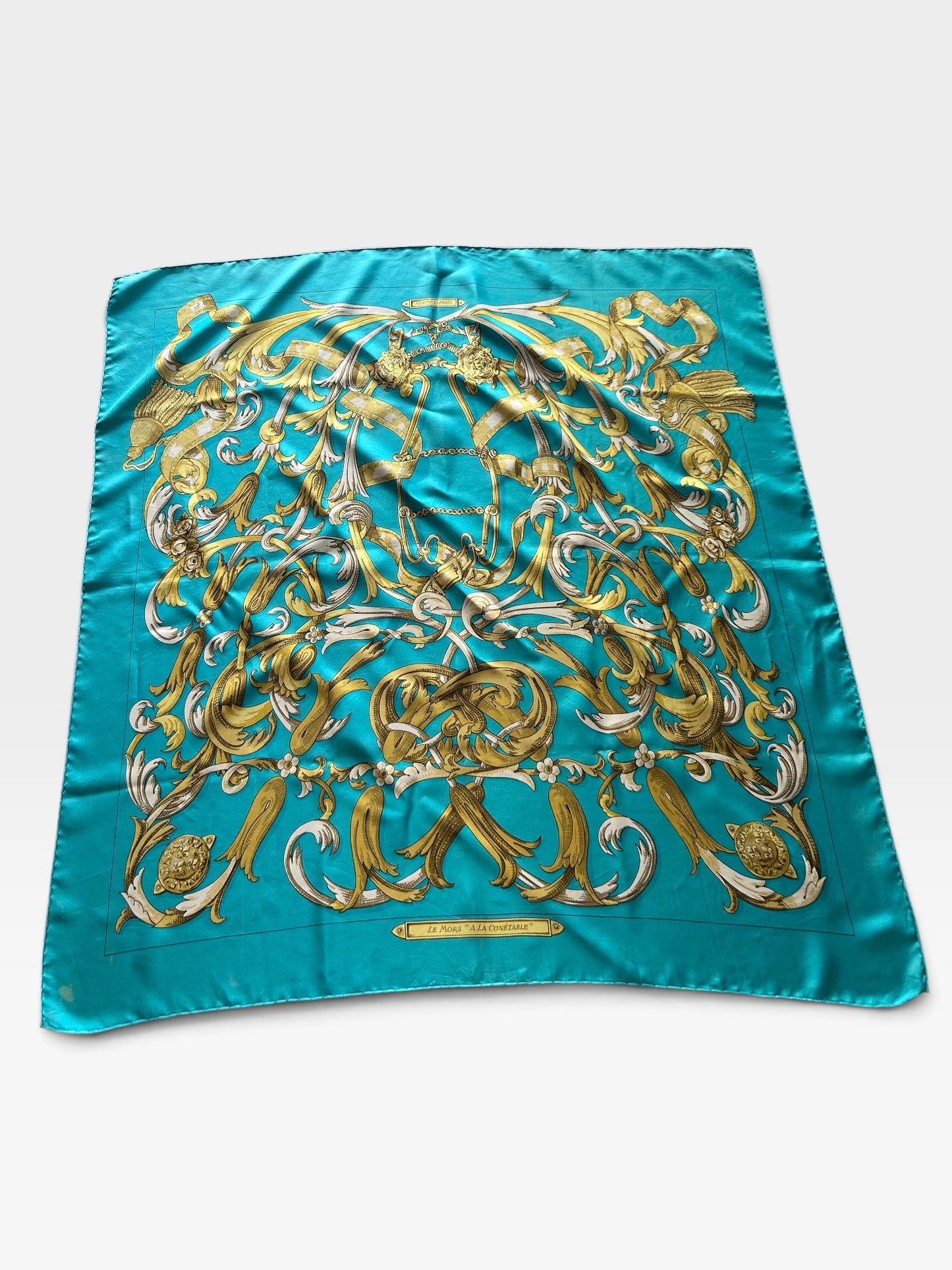 Vintage Hermès “Le Mors à la Connétable” Silk Scarf – Turquoise | Mid 1980s