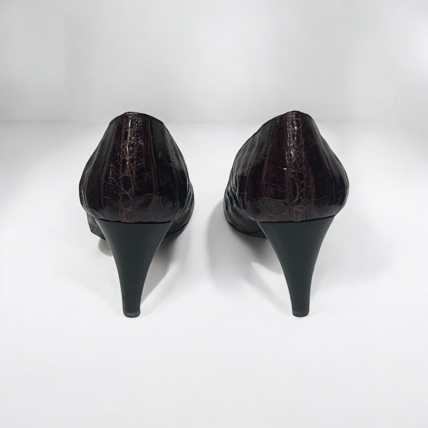 Vintage Prada Milano Croc-Embossed Leather Kitten Heel Pumps |Early 2000s