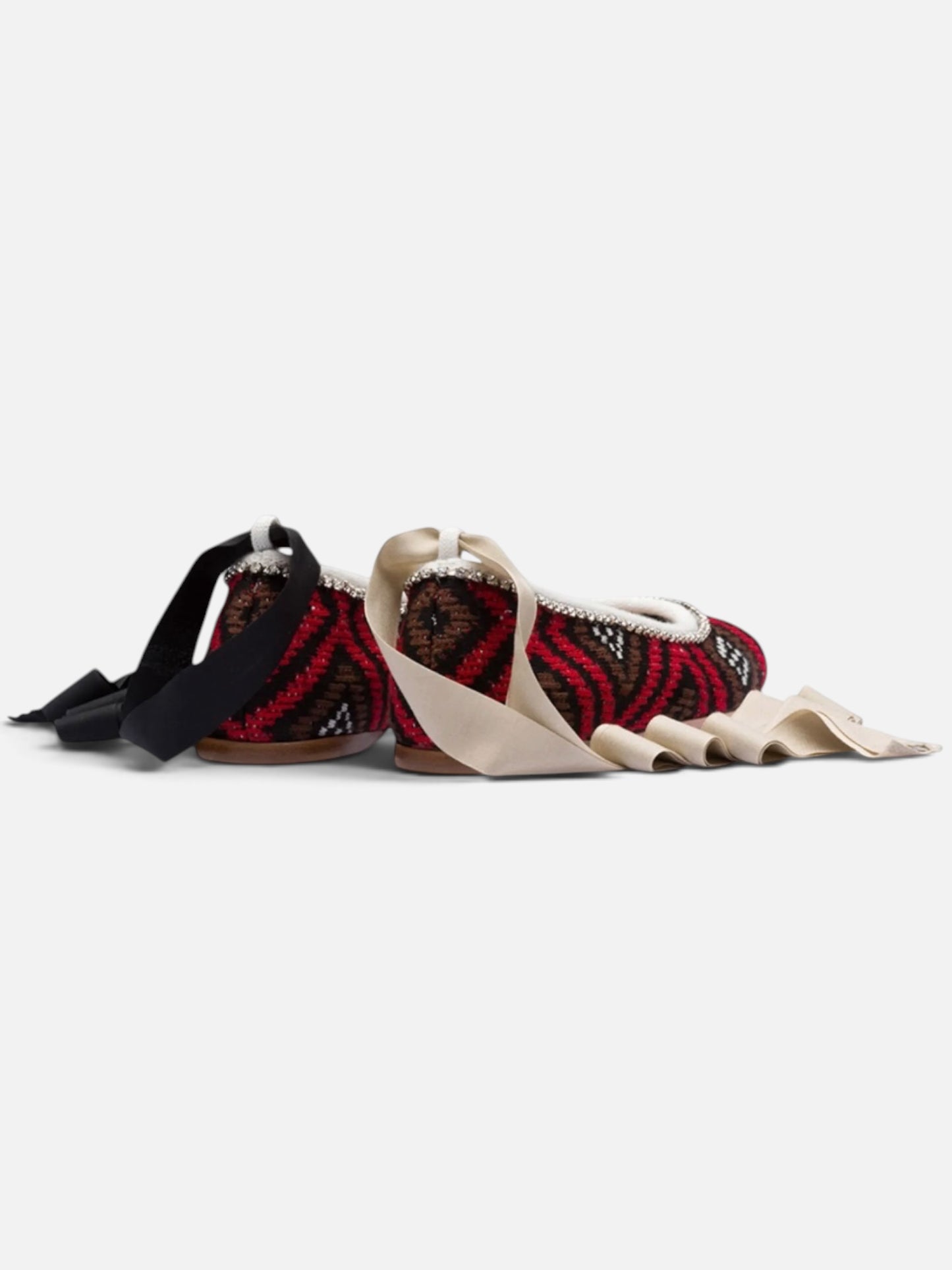 Miu Miu Crystal-Trim Crochet Ballet Flats with Interchangeable Ankle Ribbon|Fall/Winter 2019