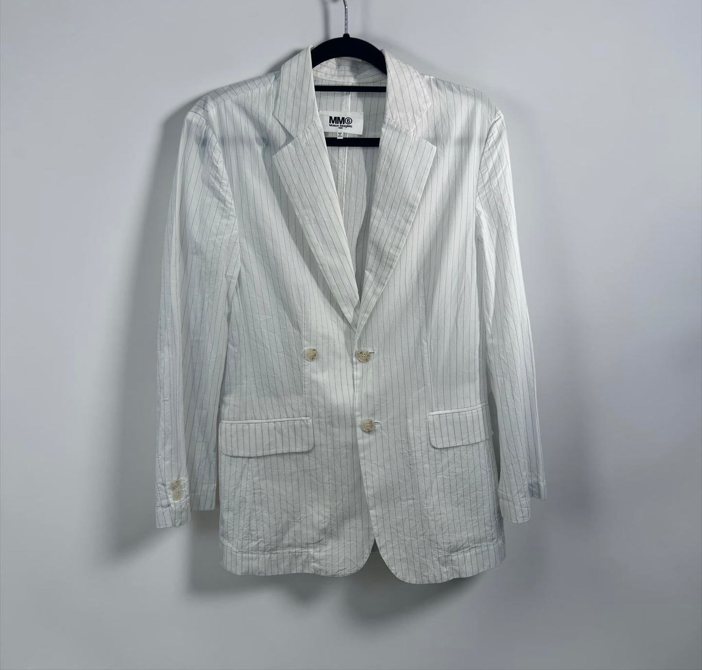 MM6 Maison Margiela White Pinstripe Cotton Blazer