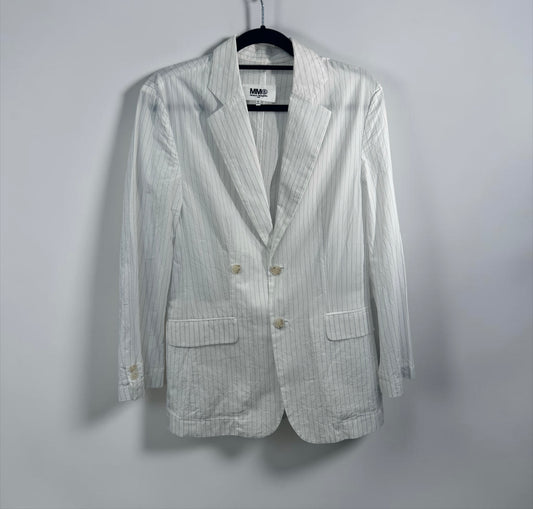 MM6 Maison Margiela White Pinstripe Cotton Blazer