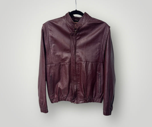 Vintage Burgundy Leather Bomber Jacket
