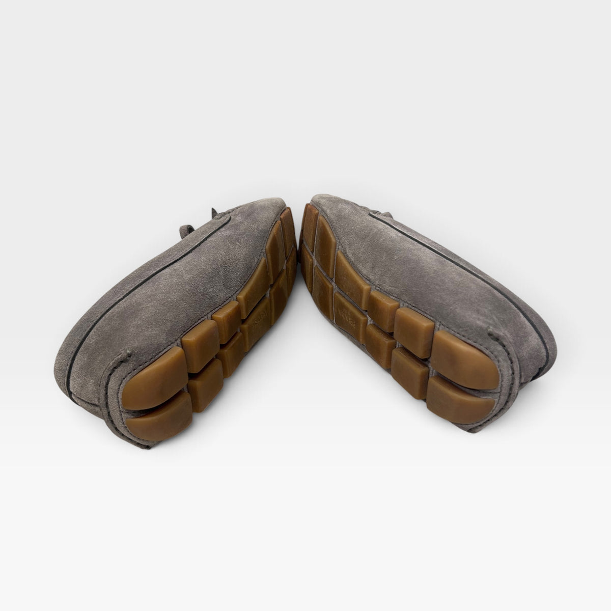 Vintage Prada Grey Suede Bow Loafers | Early 2000s