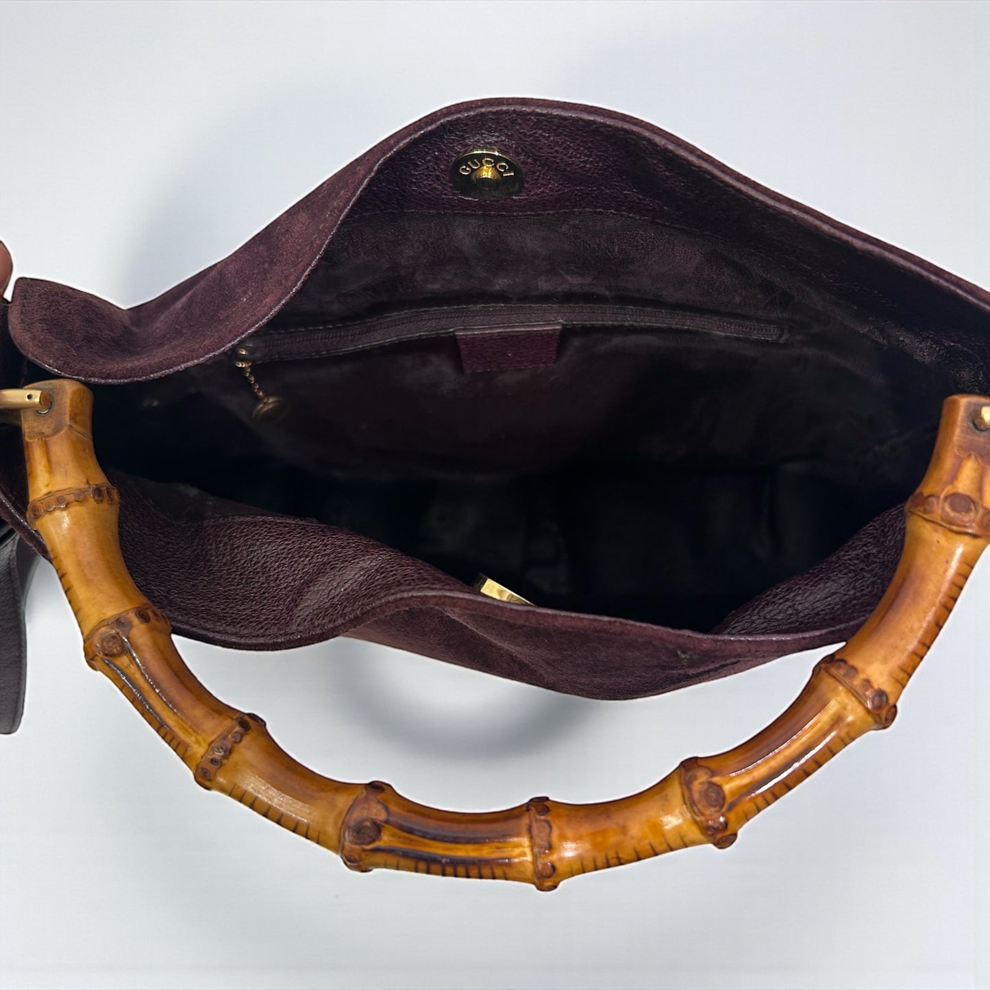 Vintage Gucci Burgundy Suede Bamboo Shoulder Bag