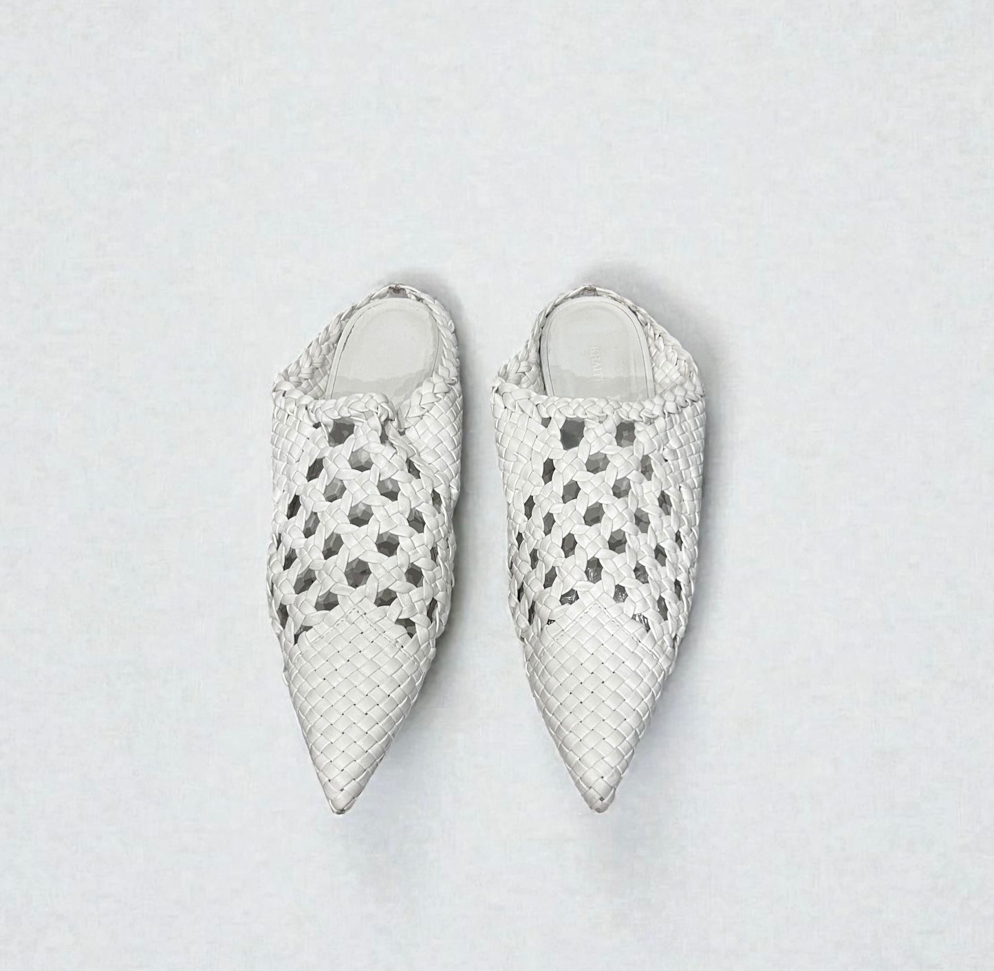 Khaite White Woven Leather Pointed Mules