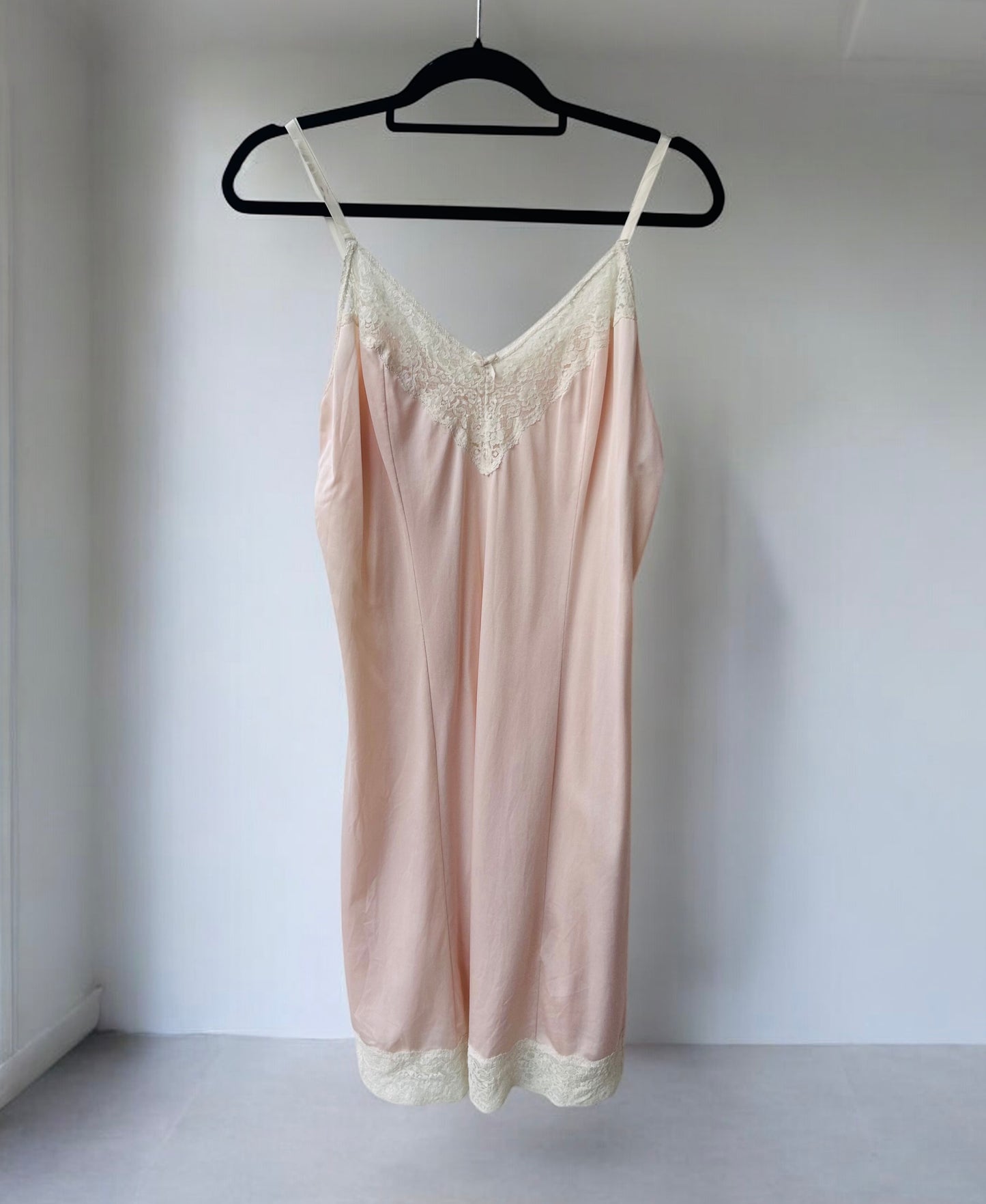 Vintage Blush Pink Lace Trim Slip Dress