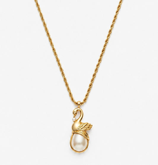 Vintage Trifari Swan Pearl Pendant Necklace| Early 1990s