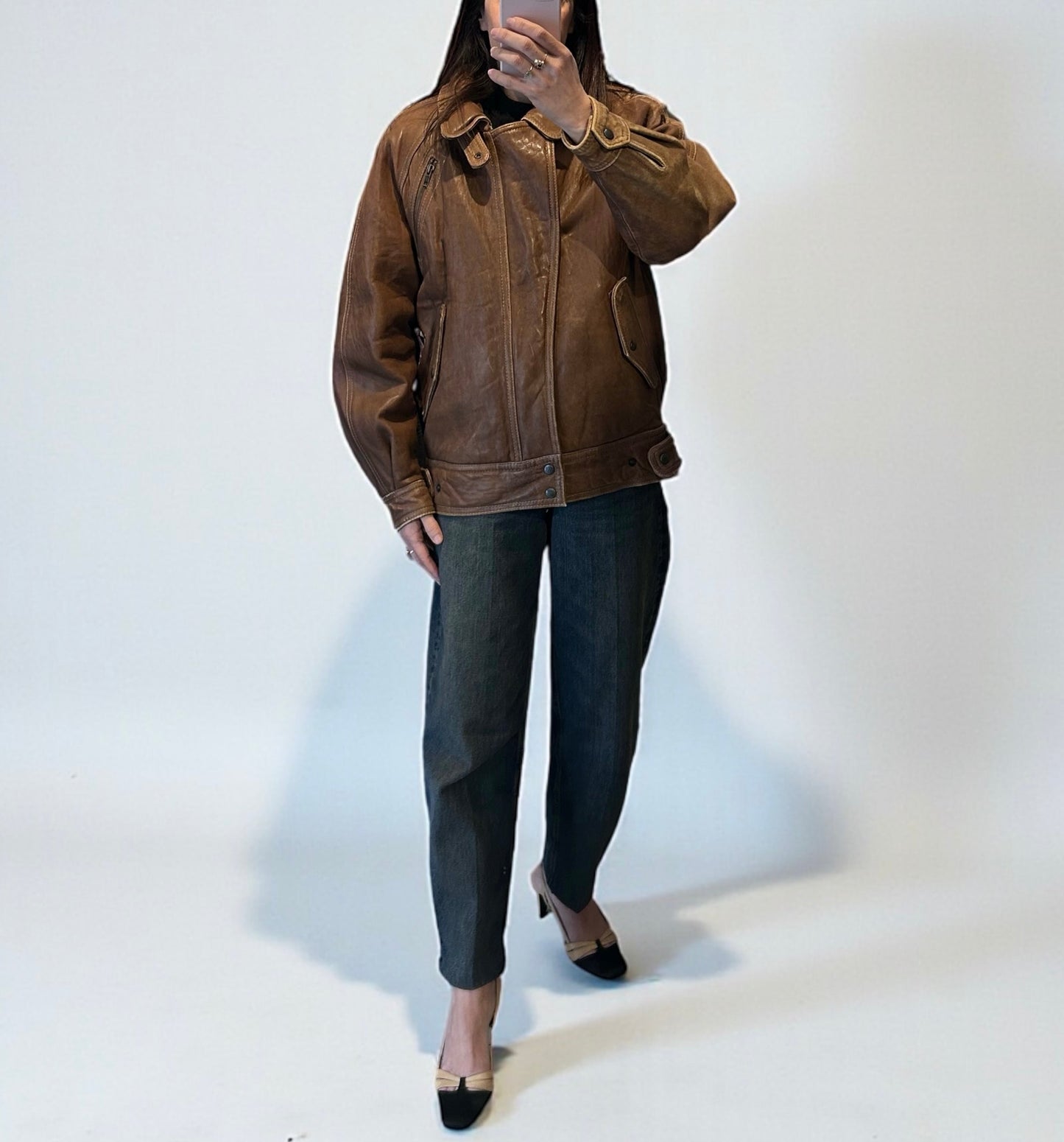 Vintage Korean Leather Jacket with Red Lining