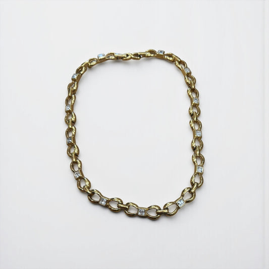 Nina Ricci Gold Plated Crystal Link Necklace |80s-90s