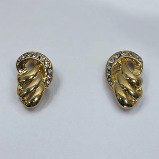Vintage Gold-Plated Crystal Stud Earrings