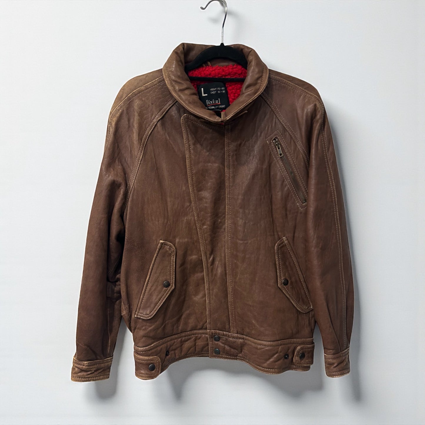 Vintage Korean Leather Jacket with Red Lining