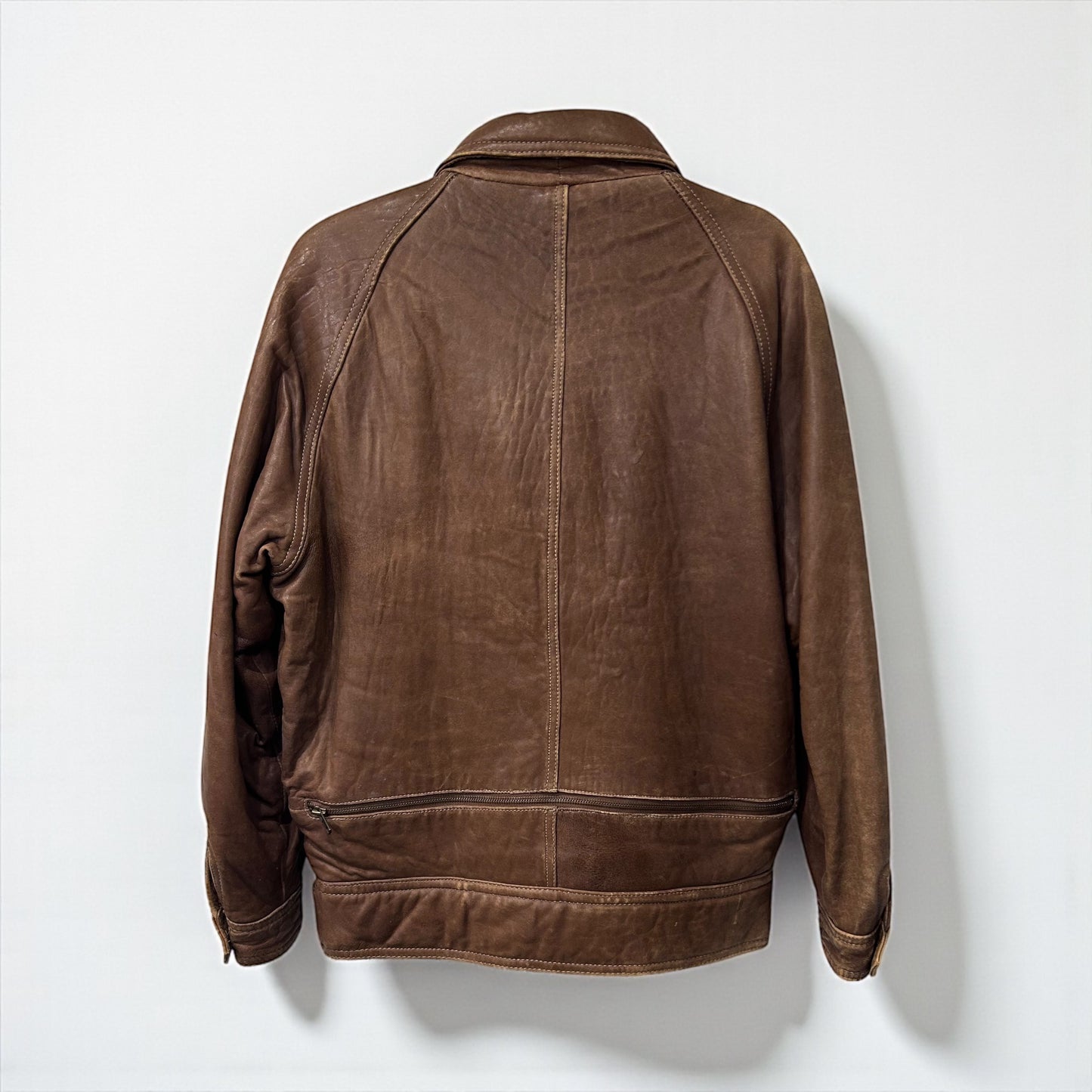 Vintage Korean Leather Jacket with Red Lining