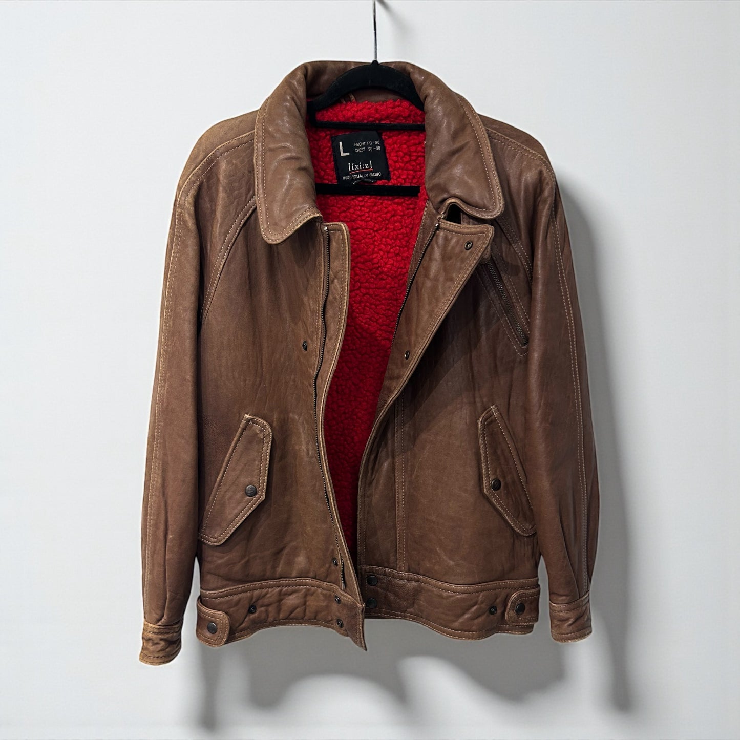 Vintage Korean Leather Jacket with Red Lining