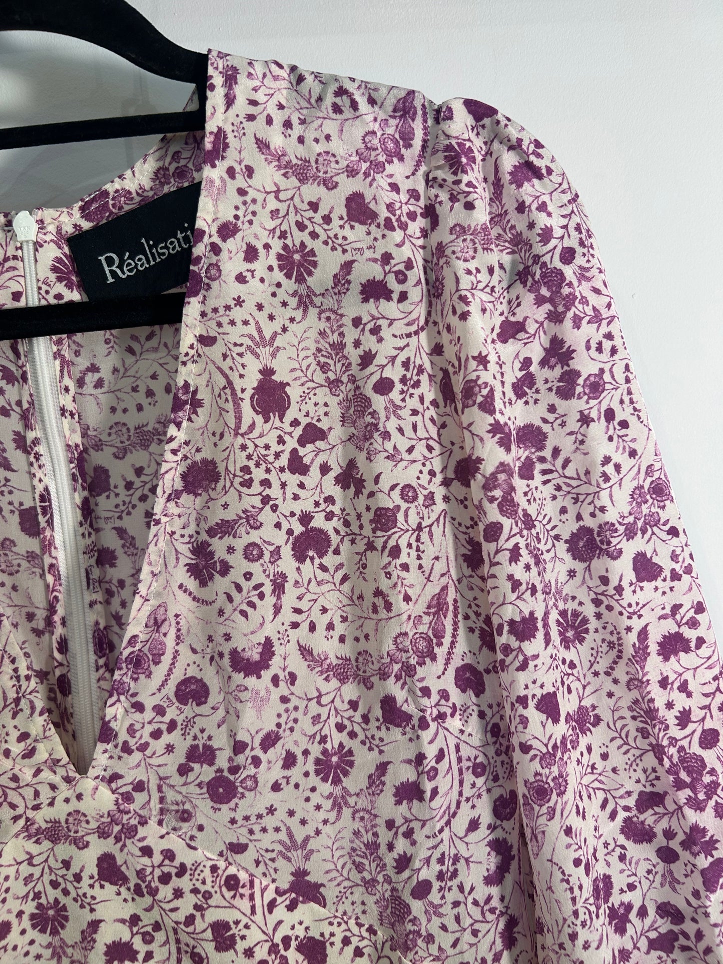 Realisation Par “Kate” Silk Mini Dress In Purple Floral Print | 100% Silk
