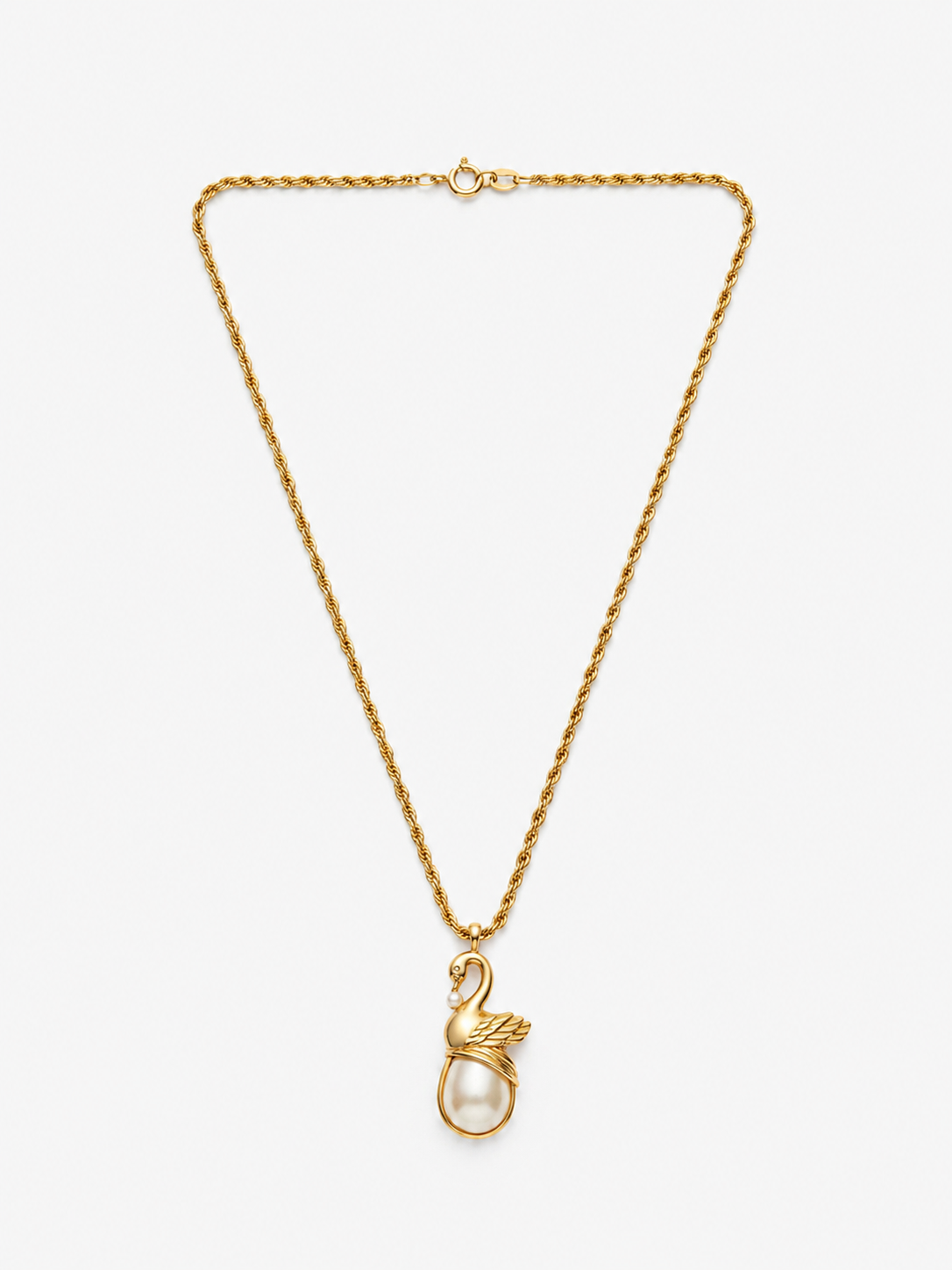 Vintage Trifari Swan Pearl Pendant Necklace| Early 1990s