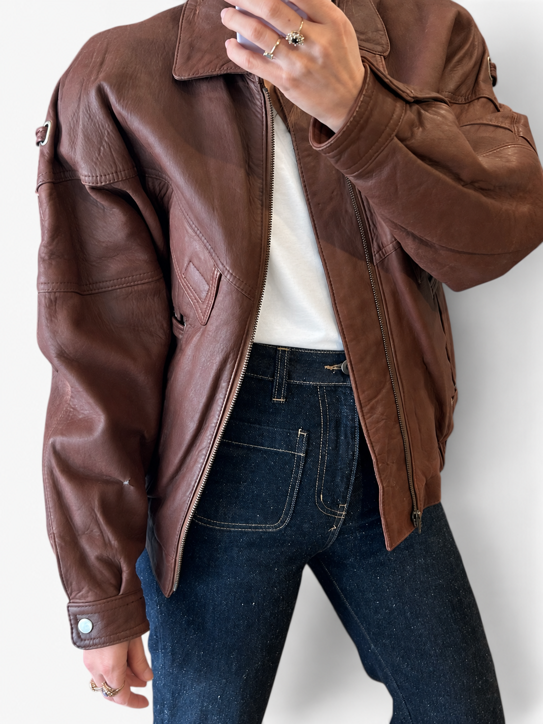 Vintage Brown Leather Bomber Jacket | Late 1980s