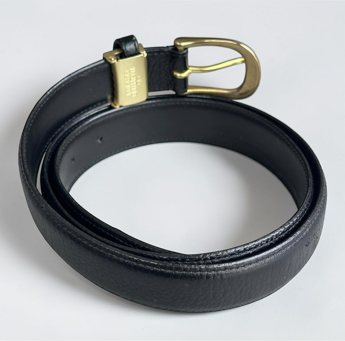 Valentino Garavani Black Leather Belt with Gold Buckle