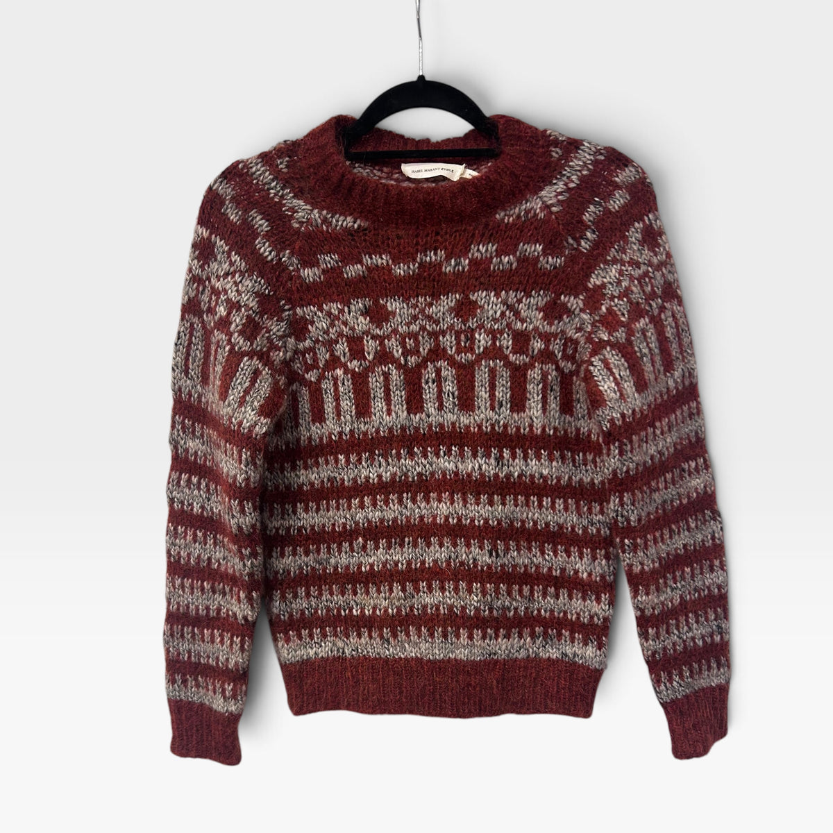 sabel Marant Étoile Burgundy Fair Isle Mohair Sweater | 2010s