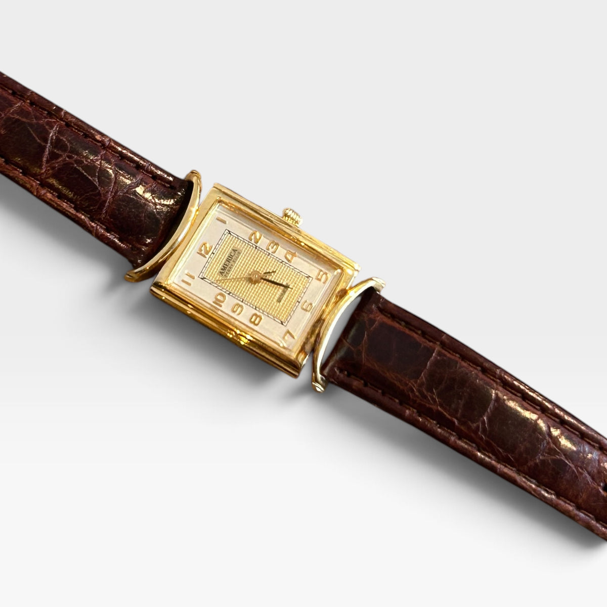 Vintage America By Perry Ellis Gold-Tone Rectangular Watch | 1990s