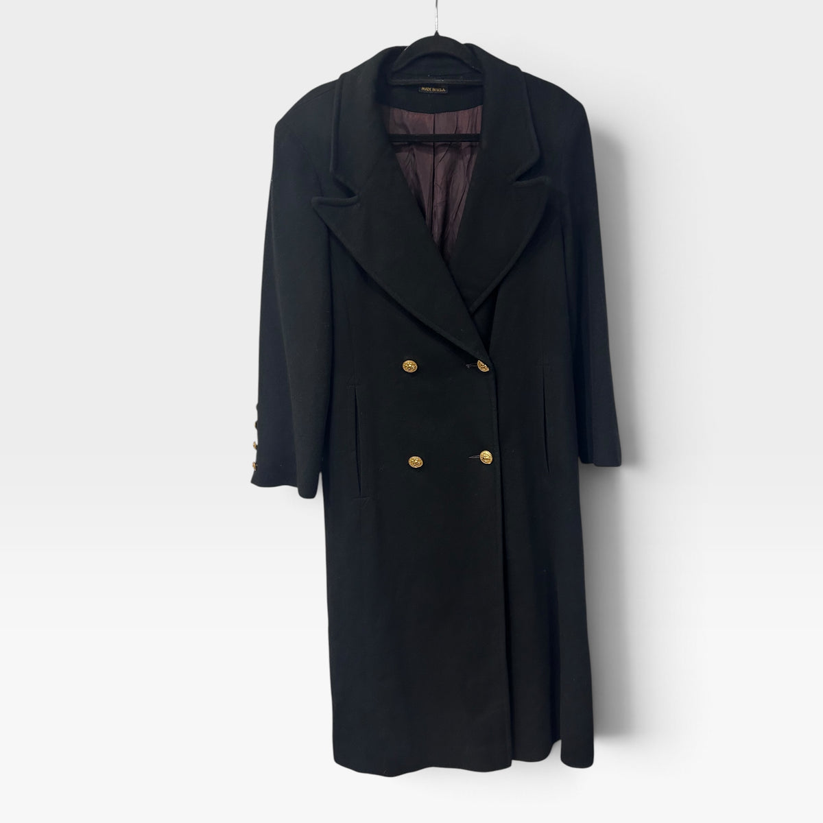 Vintage Ethel Pear for One Up Black Double-Breasted Maxi Coat | 1980s